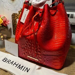Brahmin Flame Marlowe Drawstring Bucket Shoulder Handbag NWT